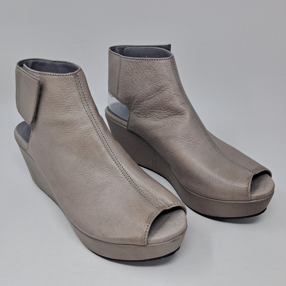 Chocolat Blu Leather Wedge Sandals Peep Toe Ankle Strap Platform Grey Taupe 10